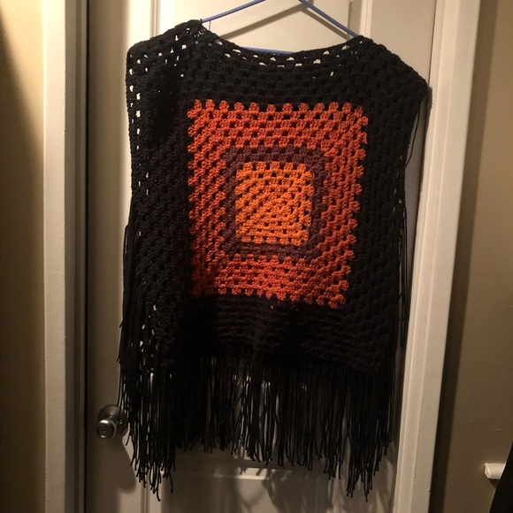 Handmade Accessories - Harvest Fall Handmade Granny Square Poncho One of a Kind NWT Hand Crochet